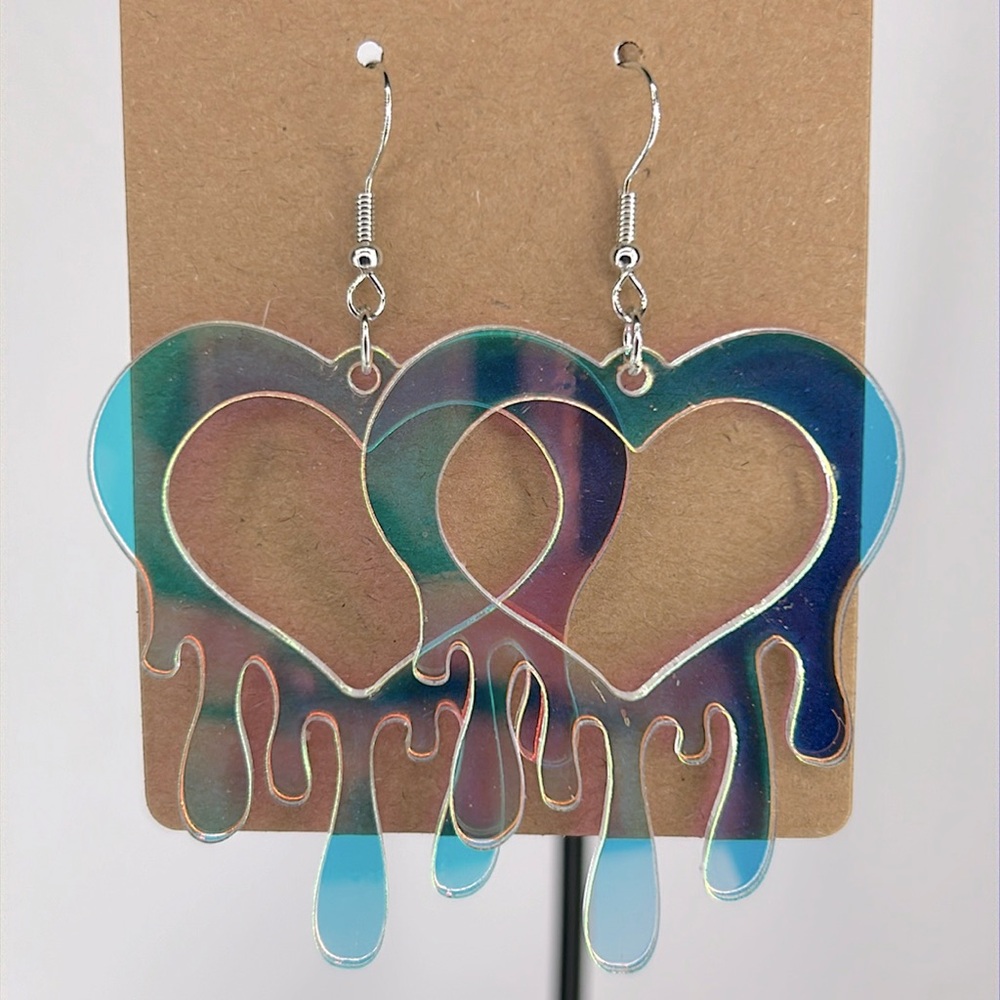 Iridescent Color Dripping Heart Acrylic Earrings Fashion Jewelry - Picture 4 of 4